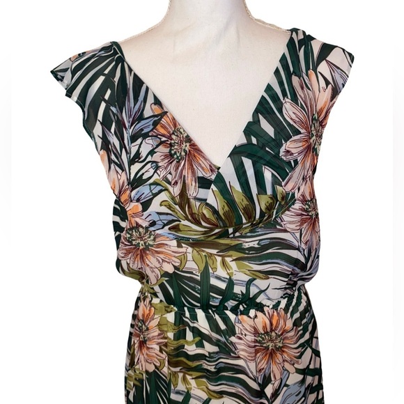 IJoah Brand Maxi Dress Tropical Floral Pattern, Spaghetti Straps, Ruffles, SZ  M - Picture 4 of 6